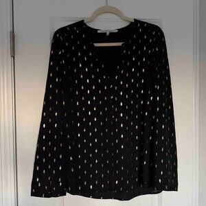 Collective Concepts Sarkise Single Button Blouse – L, Black and Gold Metallic